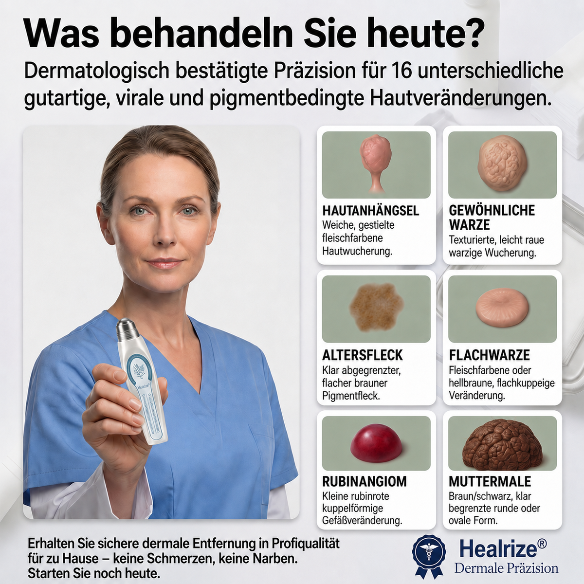 Healrize® 7-Tage Hautmal- & Flecken-Entferner 🌾(Schmerzfrei, Narbenfrei mit Rollball-Applikator)🌾